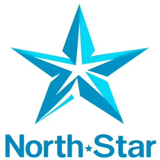 Create a web-friendly logo for "NorthStar" House Buyers. The logo should prominently feature a star with the word "NorthStar", have a white background, and be clean and minimalist. --v 6.1 Job ID: 7987551e-5537-4247-b267-e2fefffb8774
